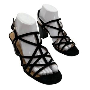 Talbots Black Strappy Heeled Suede Leather Sandals Size 8 Women’s